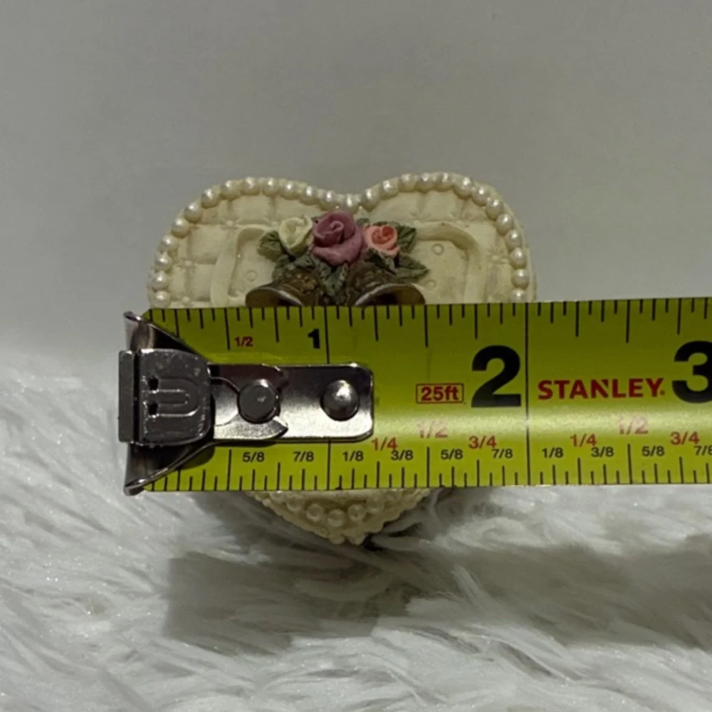 Cottagecore Italian Heart-Shaped Trinket Box With Grannycore Pearls & Gold Bells